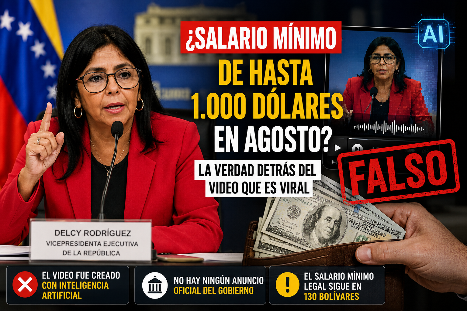 ¿Delcy Rodríguez anunció un salario mínimo de 1.000 dólares? El video que confundió a miles de venezolanos
